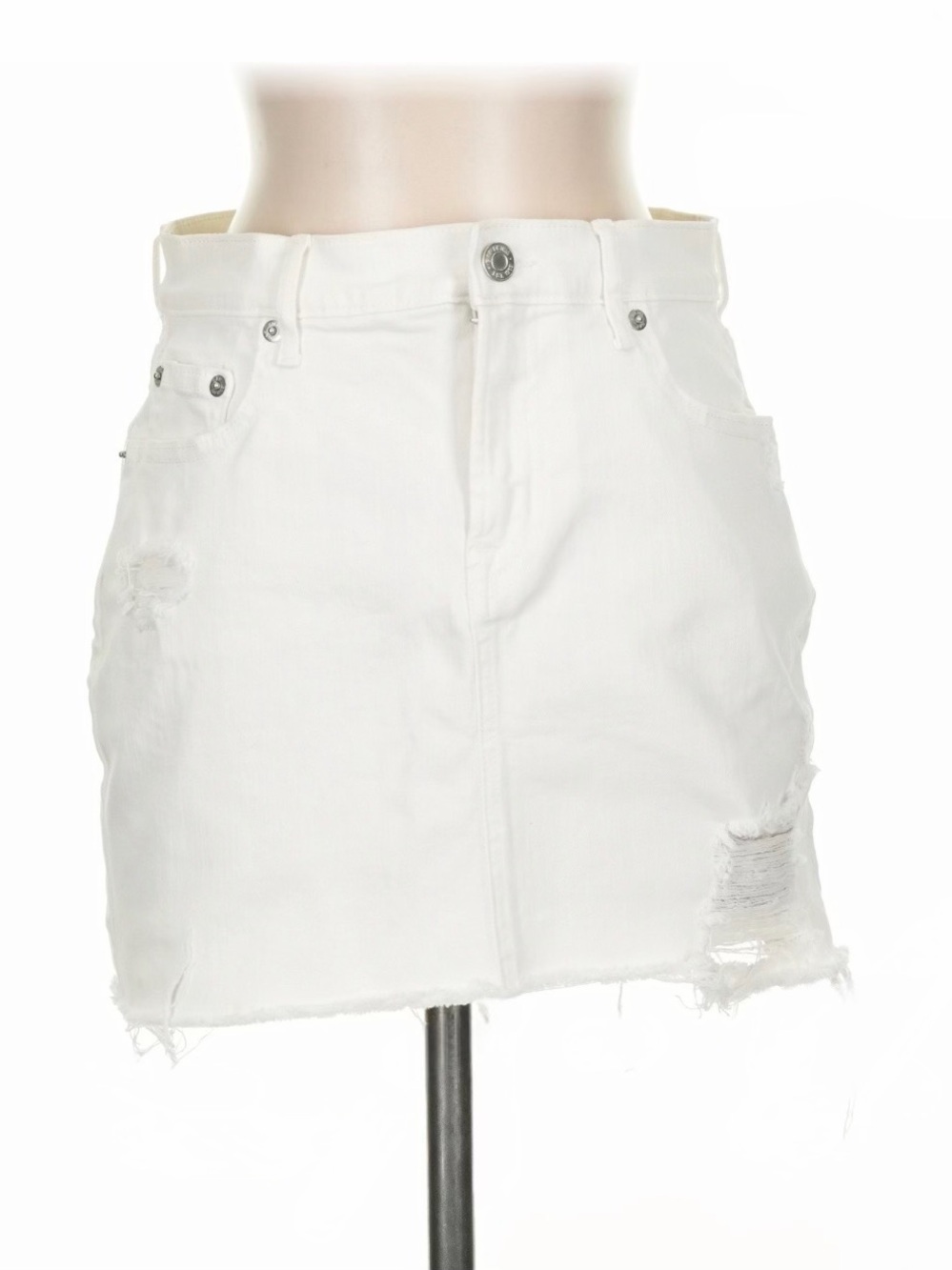 GAP White Distressed Denim Raw Hem Mini Skirt - Size 31R